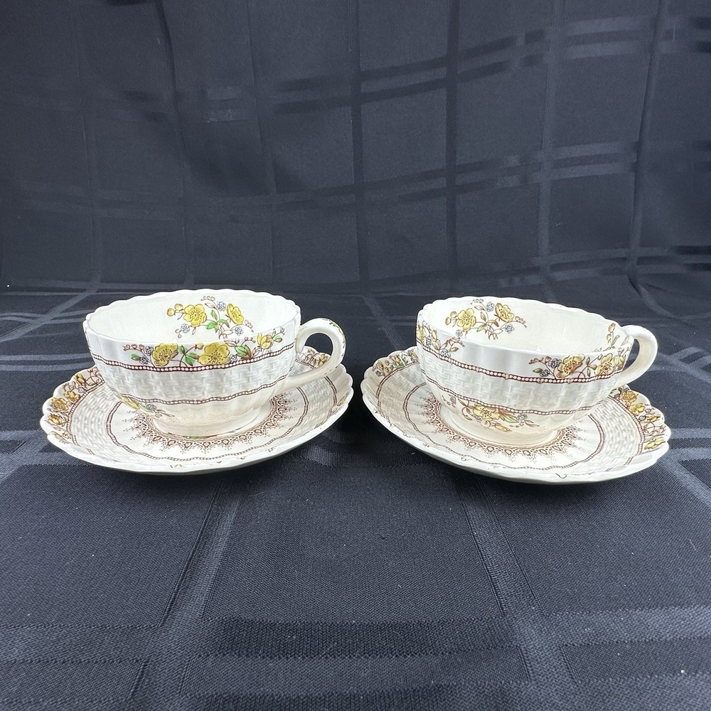 Copeland Spode England Buttercup Cups And Saucers‎ Lot Of 2 Sets Old Back Stamps
